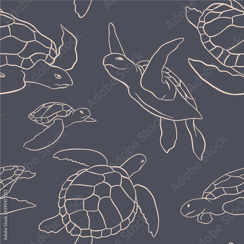 Photography Vector seamless pattern with decorative ocean turtles