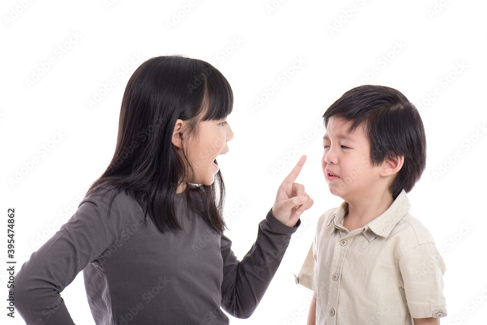 Asian sister and brother quarreling Asian sister and brother quarreling
