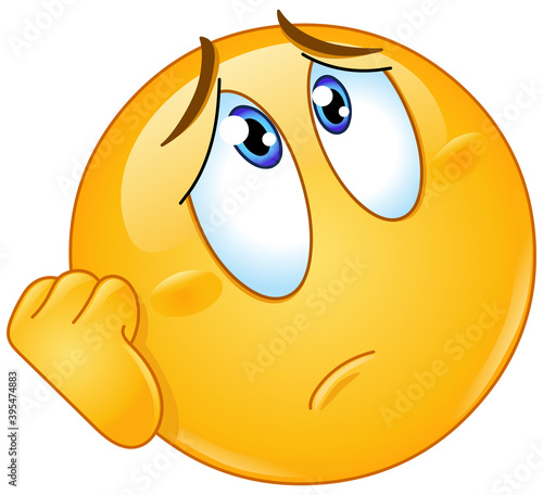 Worried or sad emoji emoticon resting his face on hand and looking up