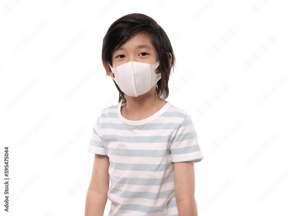 Asian child with protection mask on white background isolated Asian child with protection mask on white background isolated