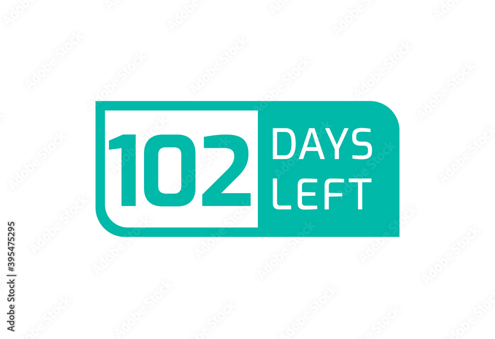 102 Days Left banner on white background, 102 Days Left to Go 102 Days Left banner on white background, 102 Days Left to Go