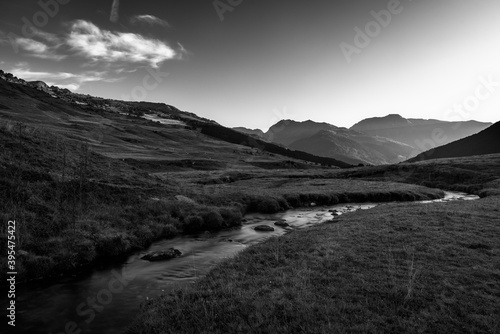 A small stream in the aran valley in black and white
