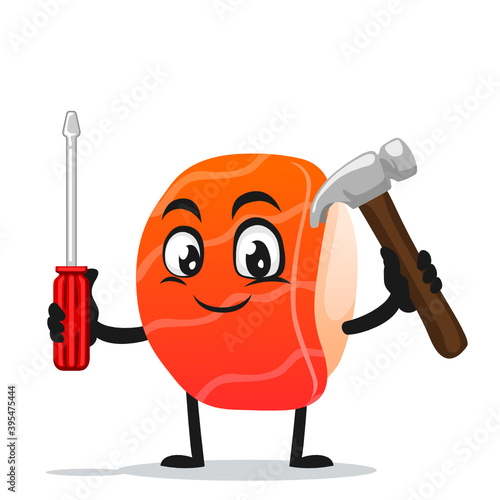 vector illustration of sushi mascot or character holding hammer and screwdriver