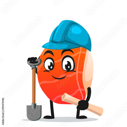 vector illustration of sushi mascot or character wearing builder costume