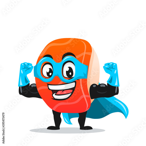 vector illustration of sushi mascot or character wearing super hero costume