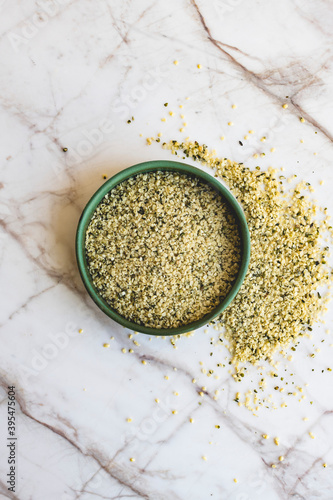 Ground hemp seed for making pesto photo