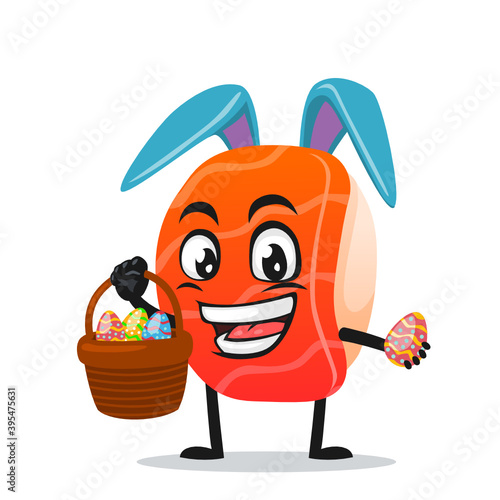 vector illustration of sushi mascot or character wearing bunny hat 