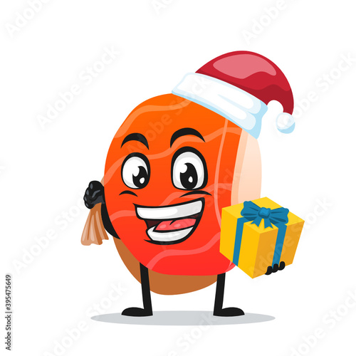 vector illustration of sushi mascot or character wearing santa hat
