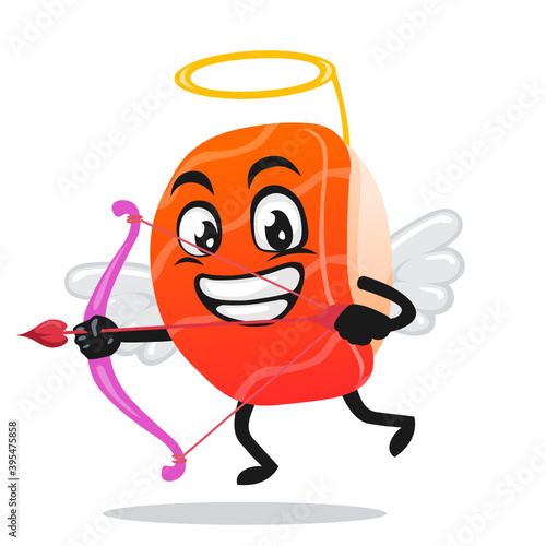 vector illustration of sushi mascot or character wearing cupid costume and holding a bow 