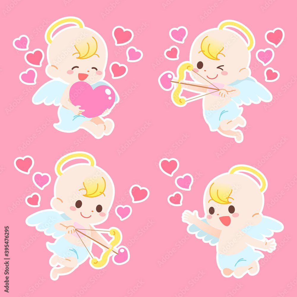 恋のキューピッドたち。天使キャラクター。ベクターイラスト。 恋のキューピッドたち。天使キャラクター。ベクターイラスト。