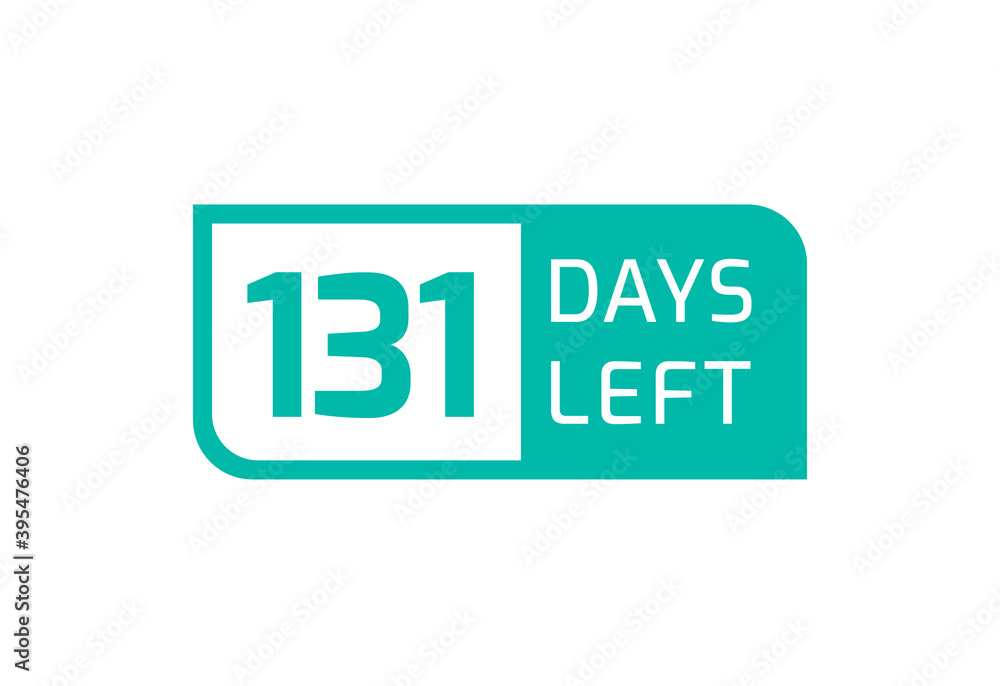 131 Days Left banner on white background, 131 Days Left to Go 131 Days Left banner on white background, 131 Days Left to Go