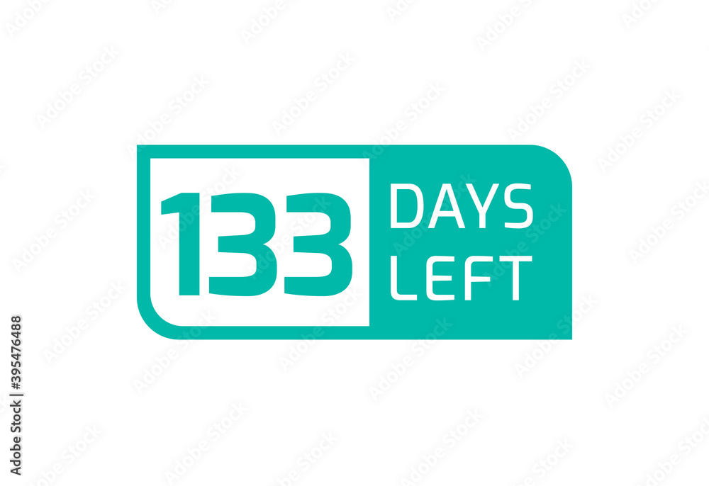 133 Days Left banner on white background, 133 Days Left to Go 133 Days Left banner on white background, 133 Days Left to Go