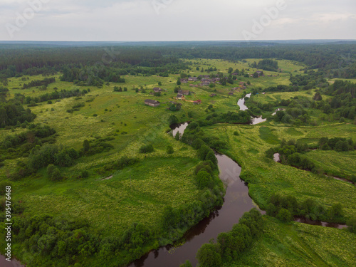 July, 2020 - Tumino. The northern village of Tumino on the banks of the Puja River. Russia, Arkhangelsk region