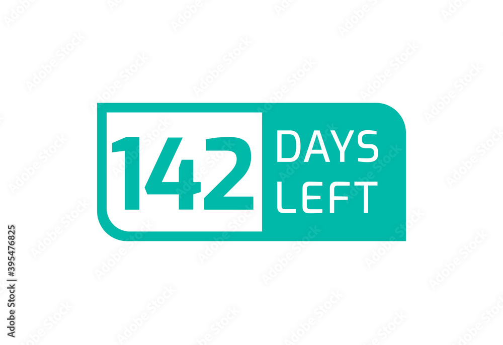142 Days Left banner on white background, 142 Days Left to Go 142 Days Left banner on white background, 142 Days Left to Go