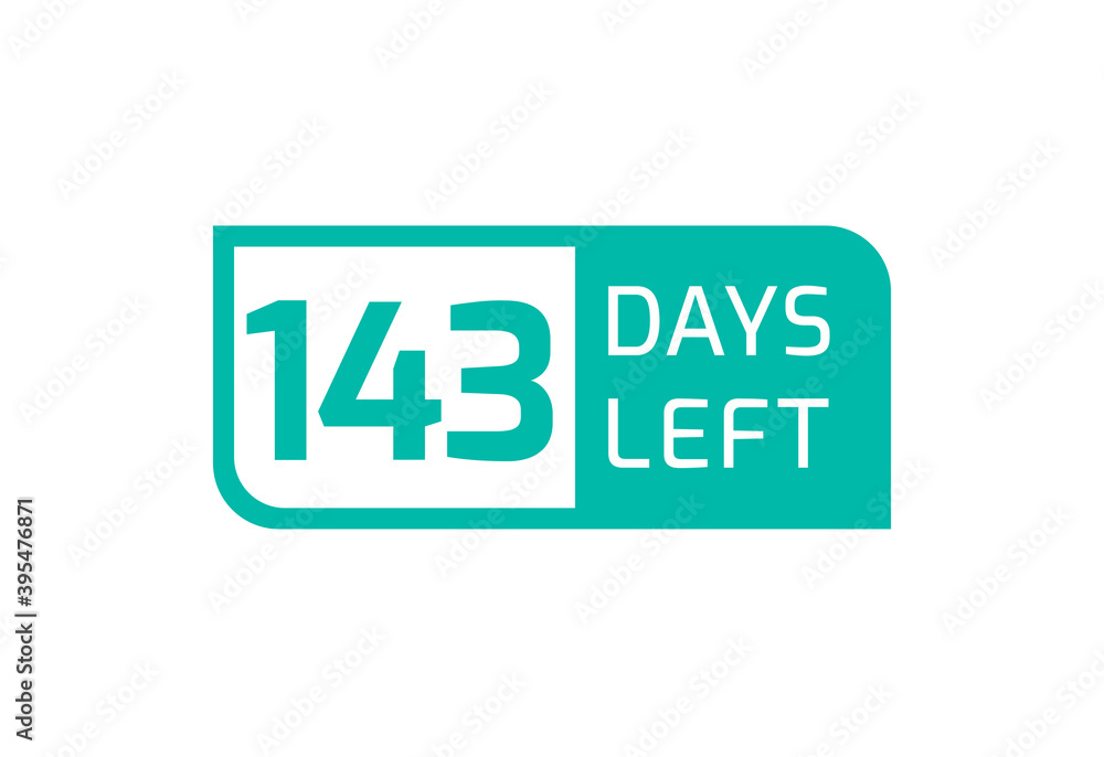 143 Days Left banner on white background, 143 Days Left to Go 143 Days Left banner on white background, 143 Days Left to Go