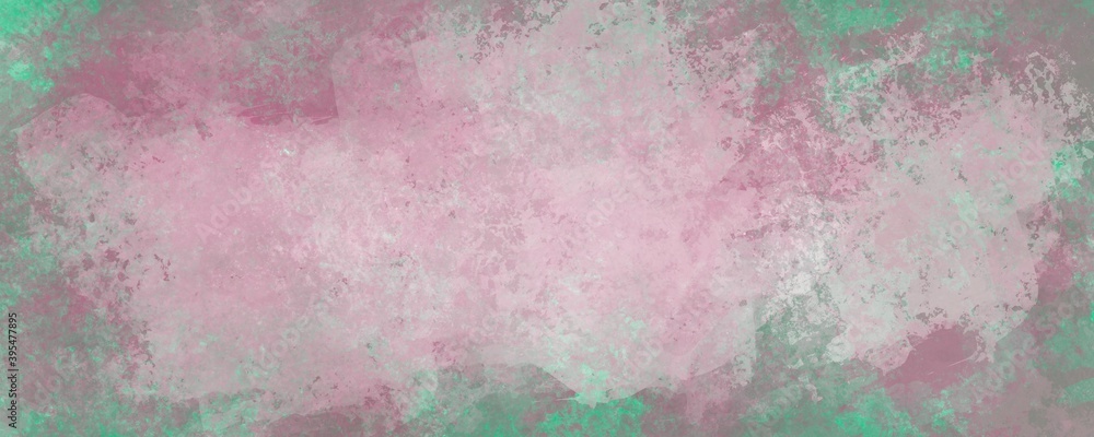 Sfondo acquerello in pittura rosa e verde con trama nuvolosa e grunge marmorizzato, nebbia morbida sfumata, illuminazione nebulosa e colori pastello