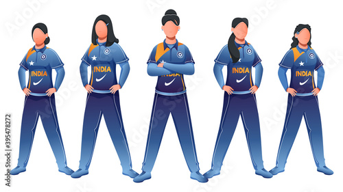 Faceless Character of Female Cricket Team in Standing Pose.