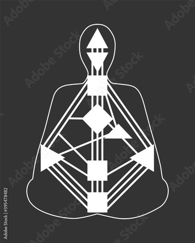 Vector image on the theme of human design. White body graph on black backgrounds.