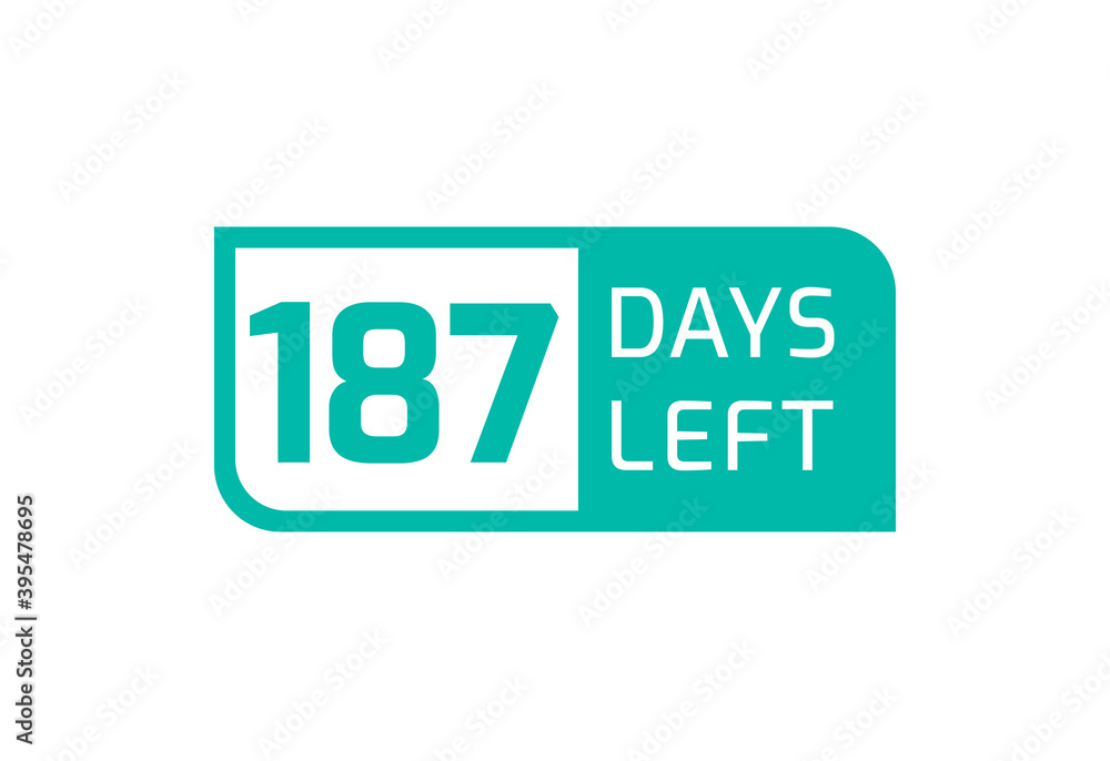 187 Days Left banner on white background, 187 Days Left to Go 187 Days Left banner on white background, 187 Days Left to Go
