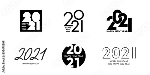 Set of 2021 Happy New Year logos. New Year 2021 logo text design. Trendy design for banner, poster, cover and calendar. Vector template. Collection of 2021 signs isolated on white background