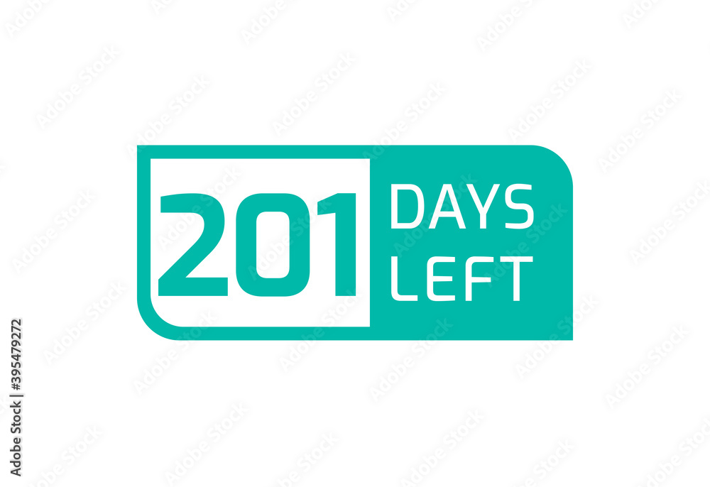 201 Days Left banner on white background, 201 Days Left to Go 201 Days Left banner on white background, 201 Days Left to Go