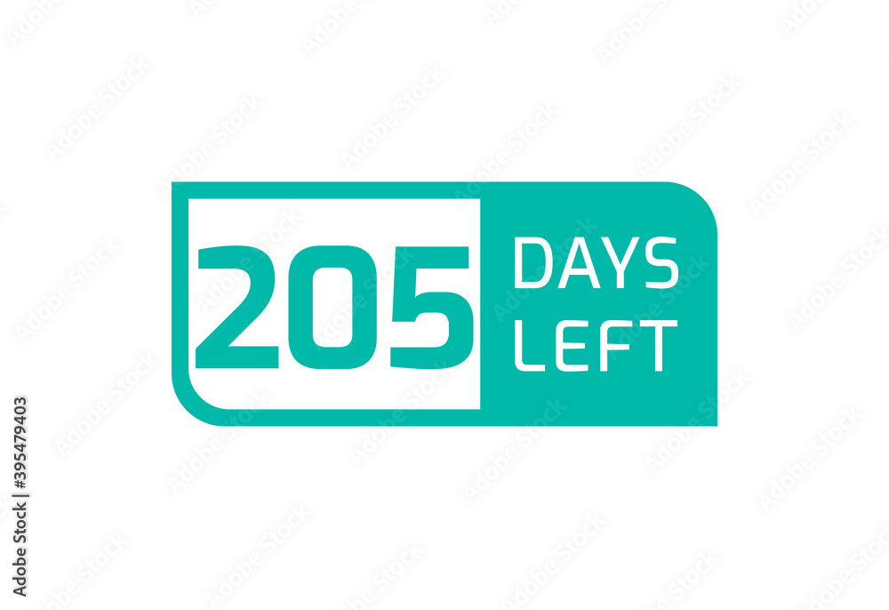 205 Days Left banner on white background, 205 Days Left to Go 205 Days Left banner on white background, 205 Days Left to Go