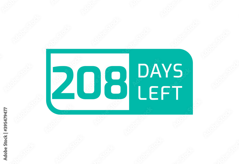 208 Days Left banner on white background, 208 Days Left to Go 208 Days Left banner on white background, 208 Days Left to Go