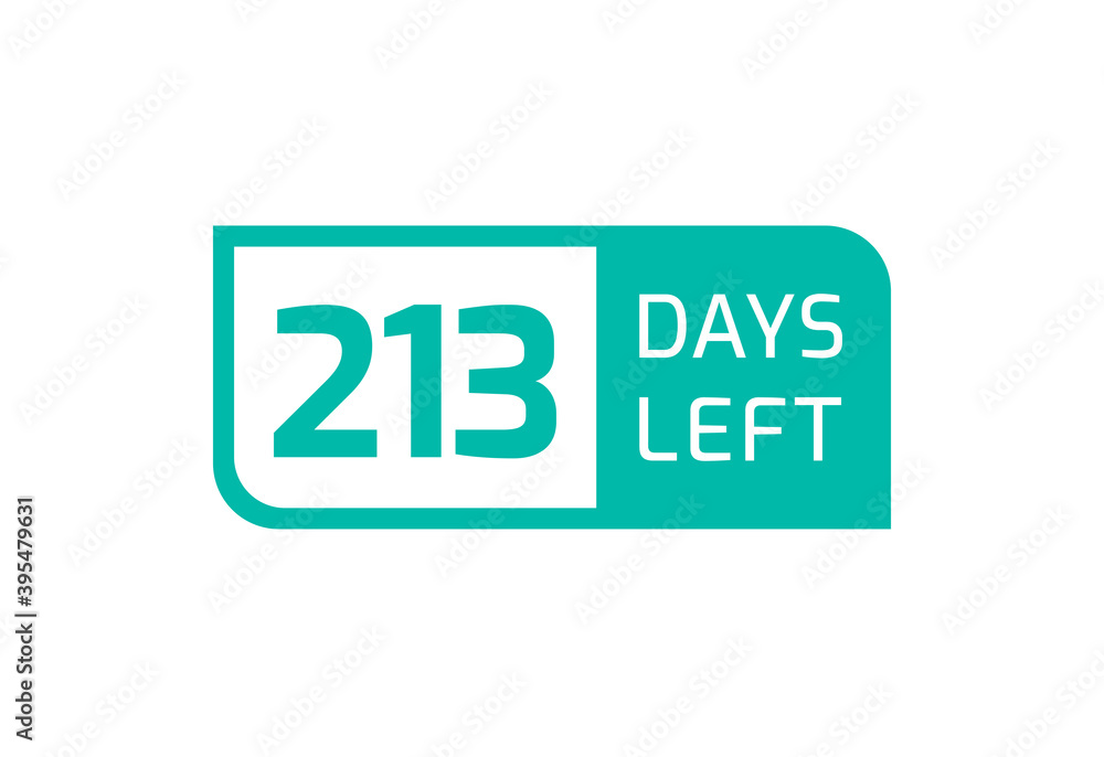 213 Days Left banner on white background, 213 Days Left to Go 213 Days Left banner on white background, 213 Days Left to Go