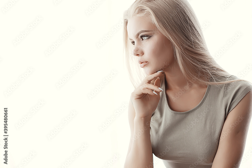 young adult blonde long hair at home, stylish model posing in the studio young adult blonde long hair at home, stylish model posing in the studio