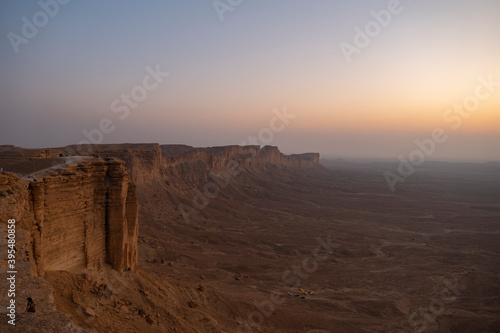 Tourists gather at Edge of the World escarpment near Riyadh  Saudi Arabia