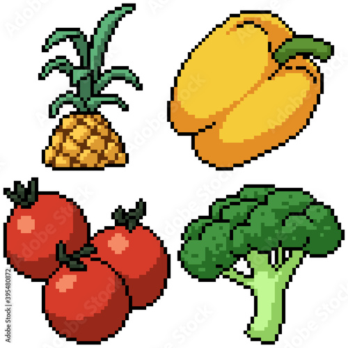 pixel art set isolated fresh vegetable