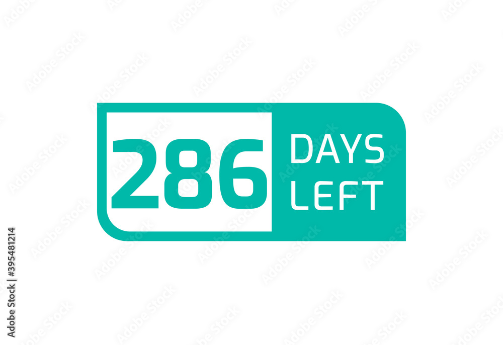 286 Days Left banner on white background, 286 Days Left to Go 286 Days Left banner on white background, 286 Days Left to Go