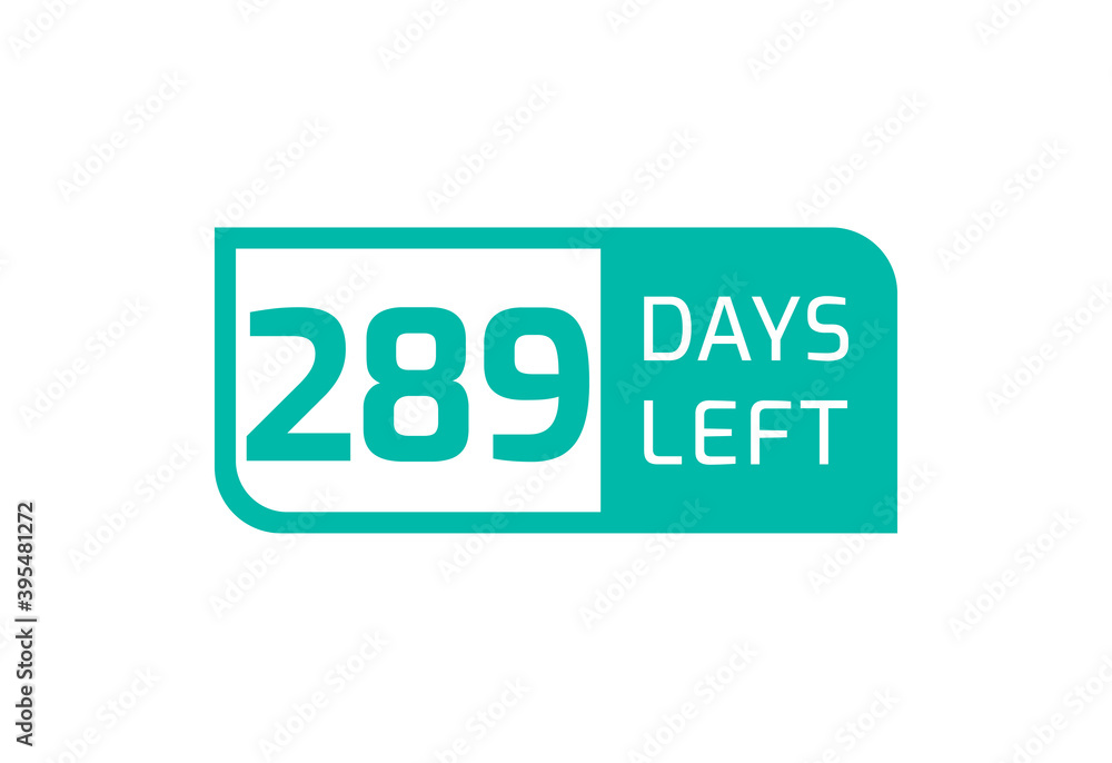 289 Days Left banner on white background, 289 Days Left to Go 289 Days Left banner on white background, 289 Days Left to Go