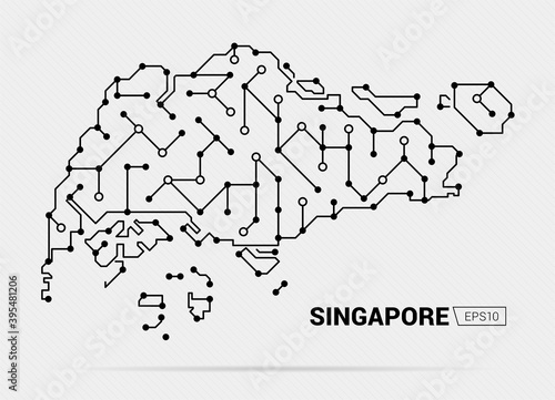 Abstract futuristic map of Singapore. Electric circuit of the country. Vector illustration.