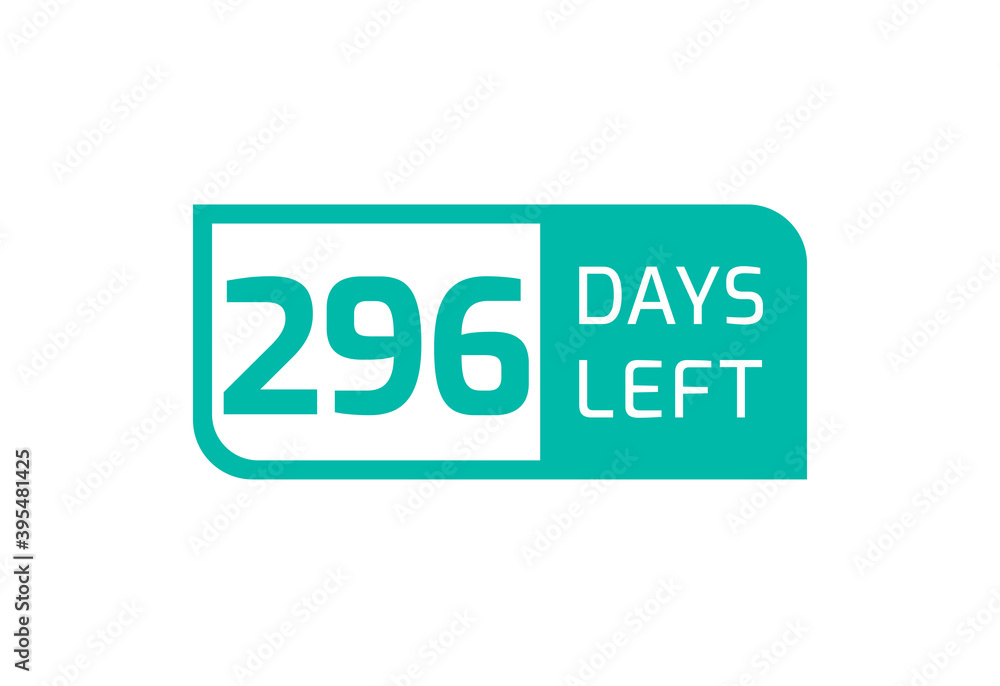 296 Days Left banner on white background, 296 Days Left to Go 296 Days Left banner on white background, 296 Days Left to Go