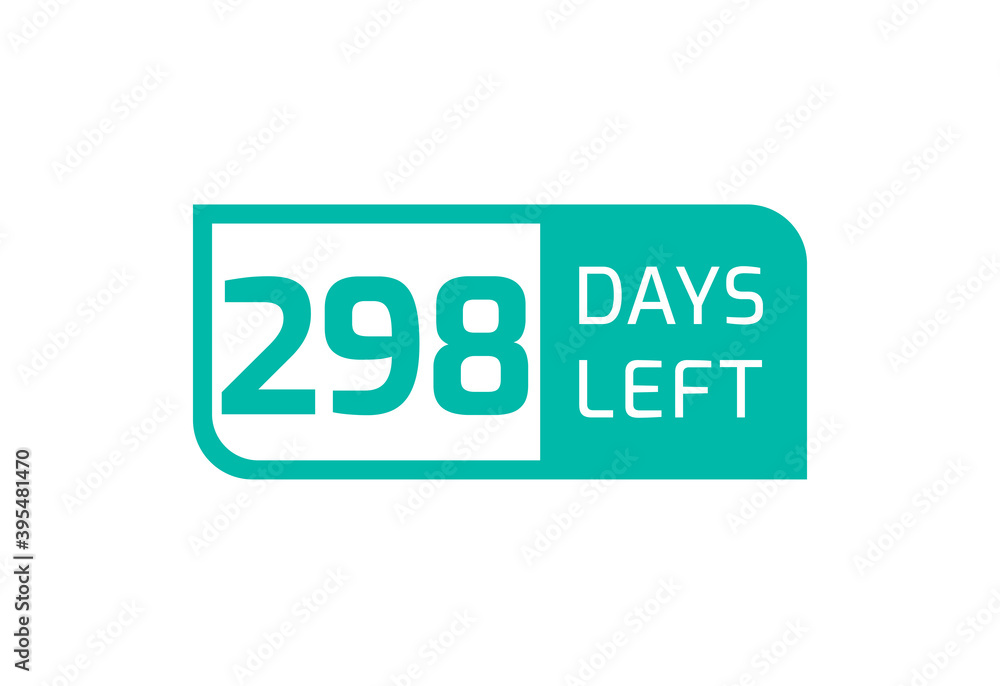 298 Days Left banner on white background, 298 Days Left to Go 298 Days Left banner on white background, 298 Days Left to Go