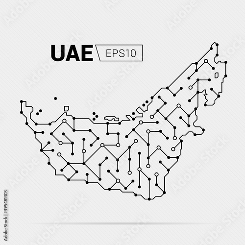 Abstract futuristic map of UAE. Electric circuit of the country. Vector illustration.