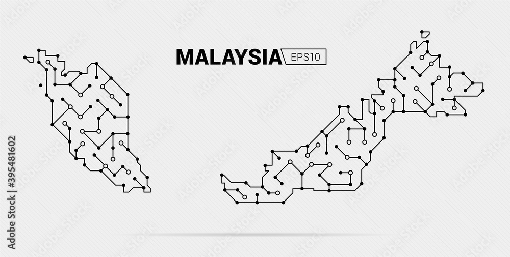 Fototapeta premium Abstract futuristic map of Malaysia. Electric circuit of the country. Vector illustration.