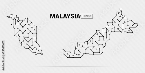Abstract futuristic map of Malaysia. Electric circuit of the country. Vector illustration.