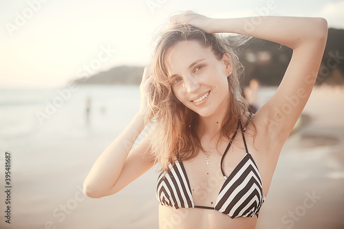 summer girl portrait / beautiful model, face, woman on holiday in summer look