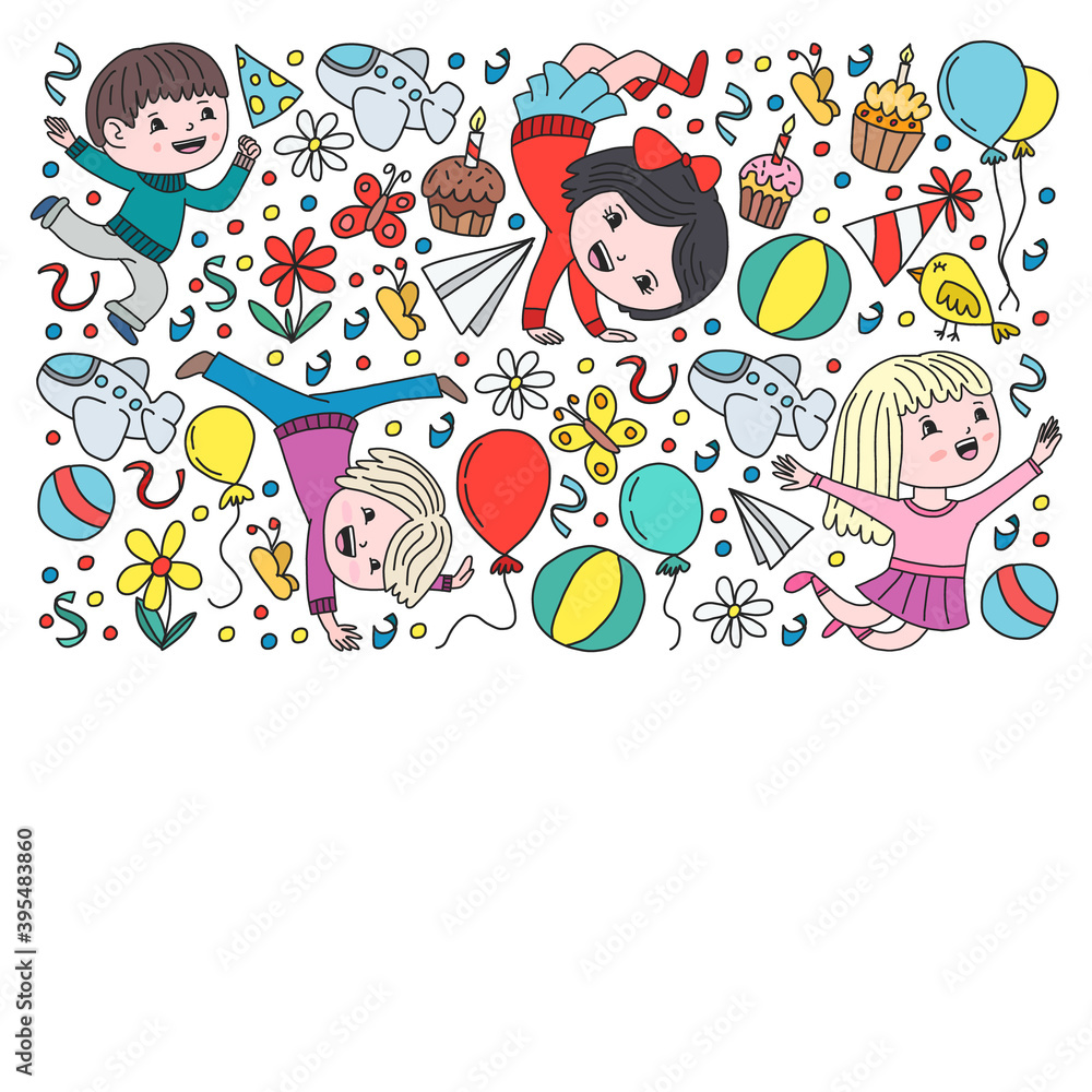 Painted by hand style pattern on the theme of childhood. Vector illustration for children design.