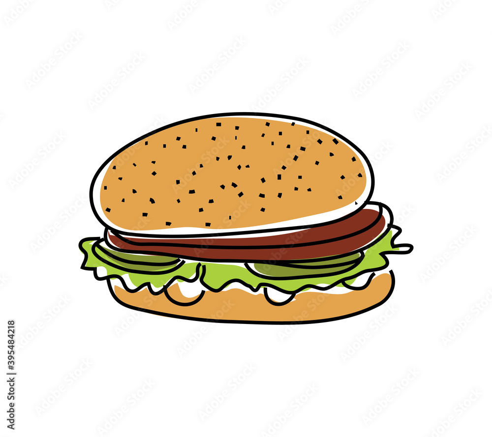 Hamburger line colour drawing. Vector illustration Hamburger line colour drawing. Vector illustration