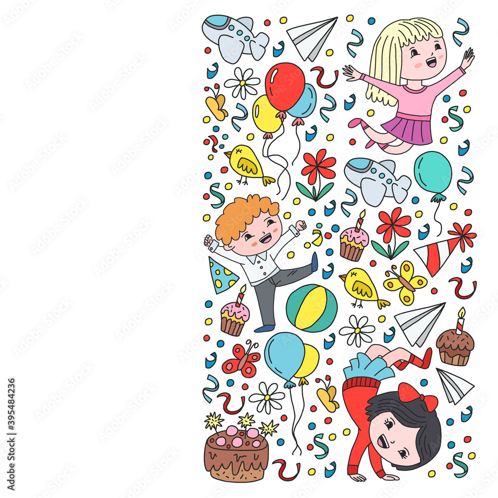 Obraz premium Painted by hand style pattern on the theme of childhood. Vector illustration for children design.