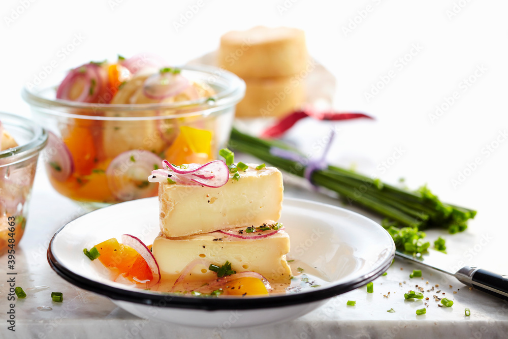 Marinated wine cheese with herbs and peppers Marinated wine cheese with herbs and peppers