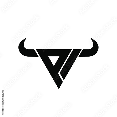 abstract letter p  triangle bull head black logo