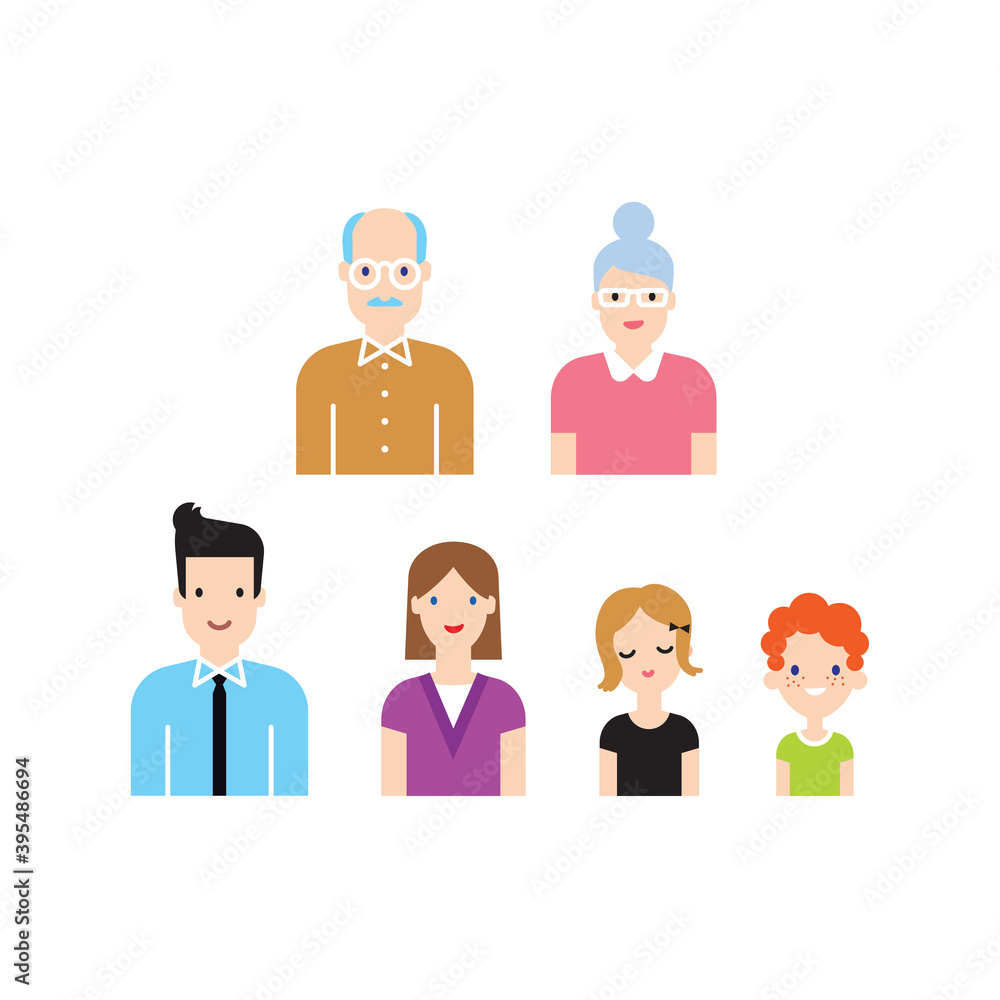 Family icon with mother, father, kids, grandparents. Vector illustration Family icon with mother, father, kids, grandparents. Vector illustration