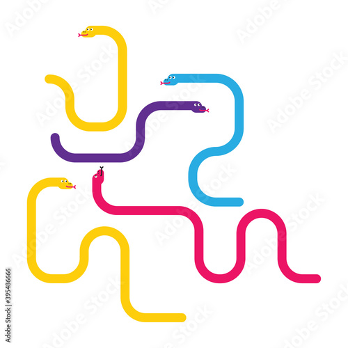 Snakes signs set for snakes and ladders game. Vector illustrations