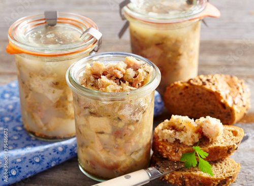 Cooked pork lard in a mason jar photo