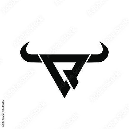 abstract letter q rtriangle bull head black logo