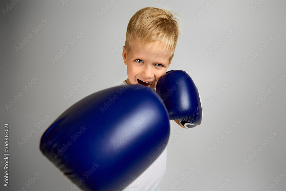 little boxing fighter boy in blue boxer gloves fighting little boxing fighter boy in blue boxer gloves fighting